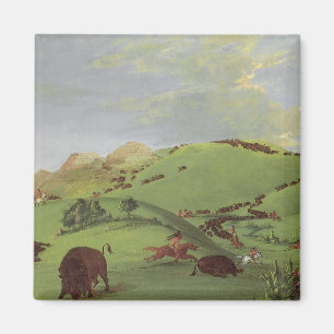 Vintage Native Americans, Buffalo Chase van Catlin Magneet