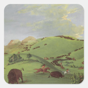 Vintage Native Americans, Buffalo Chase van Catlin Vierkante Sticker