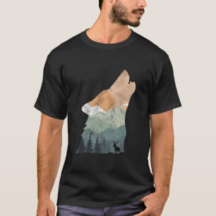 vintage natuur ontwerp met silhouet van wolf t-shirt