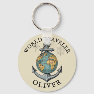 Vintage Nautilus Globe & Anker Sleutelhanger