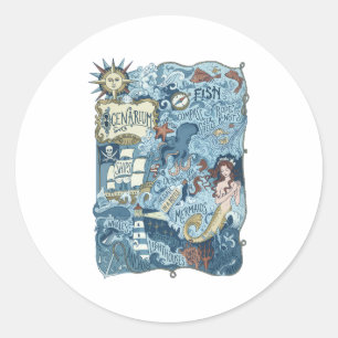 Vintage nautisch navigatiekompas kaart ronde sticker