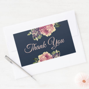 Vintage Navy en Roze Waterverf Bloemen Favor Rechthoekige Sticker