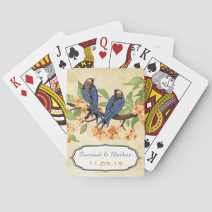 Vintage Navy Liefdesvogels Huwelijksgeschenk Speel Speelkaarten