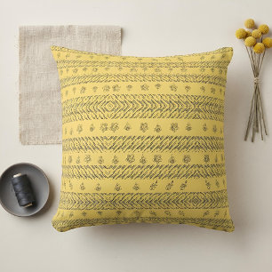 Vintage Navyblauw Boho Geel Bloemstuk Cadeau Kussen
