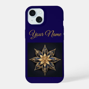 Vintage Navyblauw & Goud Kerst iPhone 15 Slim Hoes Hoesje
