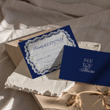 Vintage Navyblauw Kant Fantasie Retro Bruiloft