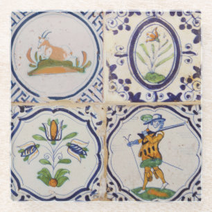 Vintage Nederlandse Delfts aardewerk 17e eeuw kuns Glazen Onderzetter