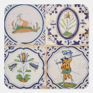Vintage Nederlandse Delfts aardewerk 17e-eeuwse po Vierkante Sticker