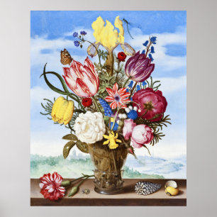 Vintage Nederlandse Gouden Eeuw Bloemstuk Stilleve Poster