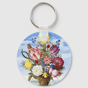 Vintage Nederlandse Gouden Eeuw Bloemstuk Stilleve Sleutelhanger