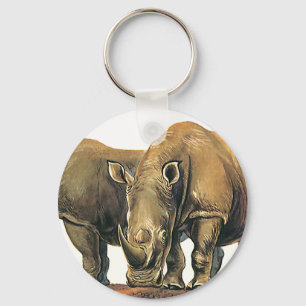 Vintage Neushoorns of Rhinoceros, Wilde Jungle Die Sleutelhanger
