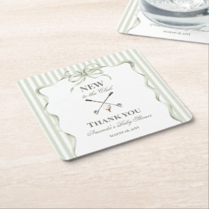 Vintage Neutraal Nieuw in de Club Golf Baby Shower Vierkante Kartonnen Onderzetter