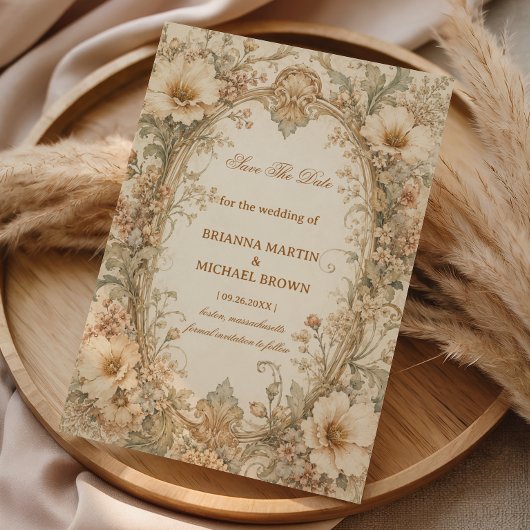 Vintage Neutrale Botanisch Save The Date