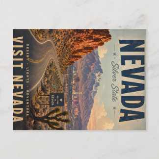 Vintage Nevada-reisposter met woestijnweg en Feestdagenkaart