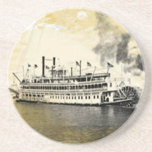 Vintage New Orleans River Stern Wheeler Onderzette Zandsteen Onderzetter
