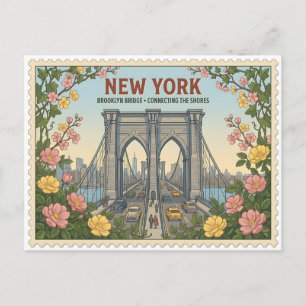 Vintage New York Brooklyn Bridge Silhouette Briefkaart