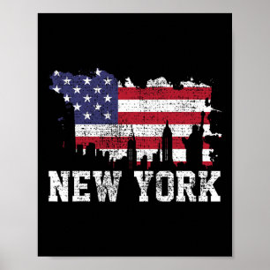 Vintage New York City Nyc Silhouette Usa Vlag Amer Poster