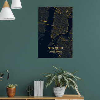 Vintage New York City wegenkaart kunstprint | NYC Poster