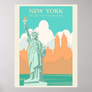 Vintage New York Lady Liberty Illustration Reizen Poster