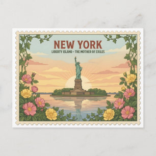 Vintage New York Statue of Liberty Eiland Reis Briefkaart