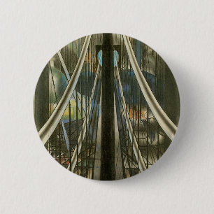 Vintage New Yorkse architectuur, Brooklyn Bridge Ronde Button 5,7 Cm