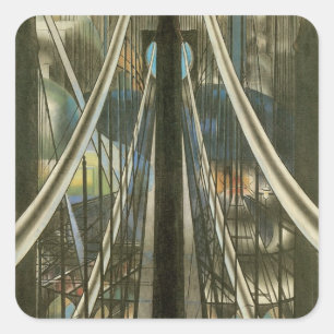 Vintage New Yorkse architectuur, Brooklyn Bridge Vierkante Sticker