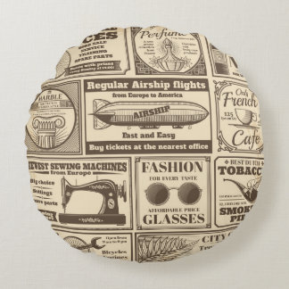 Vintage newspaper banners and advertising labels v rond kussen