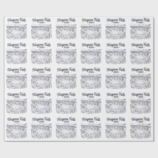Vintage Niagara Falls 2026 Lijntekening Schets Cadeaupapier