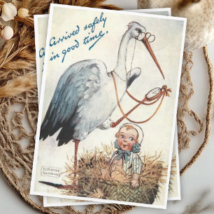 Vintage Nieuwe Baby Felicitaties met Ooievaar Kaart
