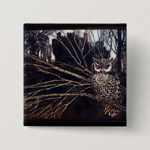 Vintage Night Owl Rackham Vierkante Button 5,1 Cm