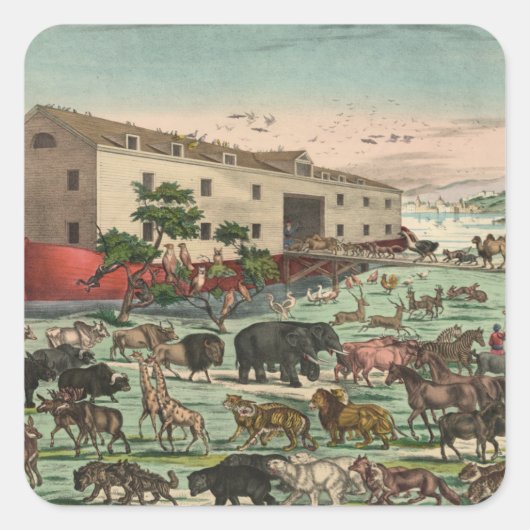 Vintage Noah's Ark Vierkante Sticker (Voorkant)