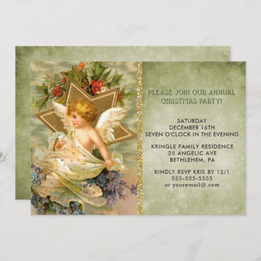 Vintage Noël Angel Fête Invitation (Devant / Derrière)