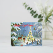 Vintage Noël Animaux dans la carte postale Woods (Debout devant)