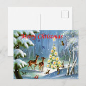 Vintage Noël Animaux dans la carte postale Woods (Devant / Derrière)