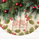 Vintage Noël Aquarelle Holly Feuilles Monogramme<br><div class="desc">Aquarelle de Noël Vintage Holly Feuille Monogramme Brossé Polyester Jupe Arbre. Jolie jupe vintage de Noël. Personnalisez ce design avec votre nom de famille personnalisé.</div>
