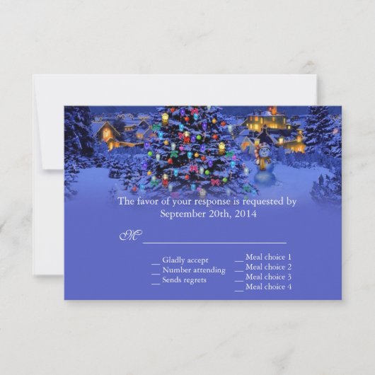 Vintage Noël arbre neigeux nuit mariage RSVP (Devant)