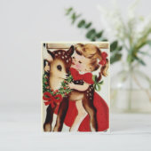 Vintage Noël cerf enfant Carte postale (Debout devant)