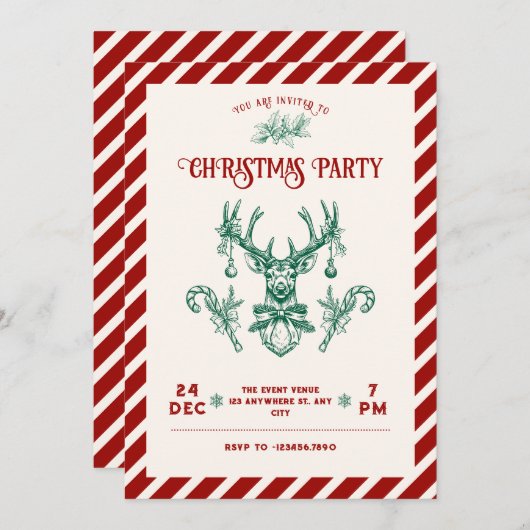 Vintage noël cerf Invitation (Devant / Derrière)