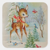 Vintage Noël cerf sticker de vacances (Devant)