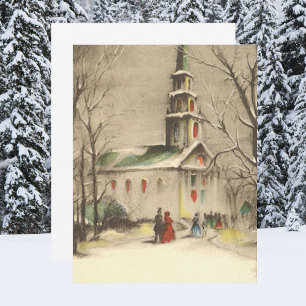 Vintage Noël, Church Snowscape Invitation