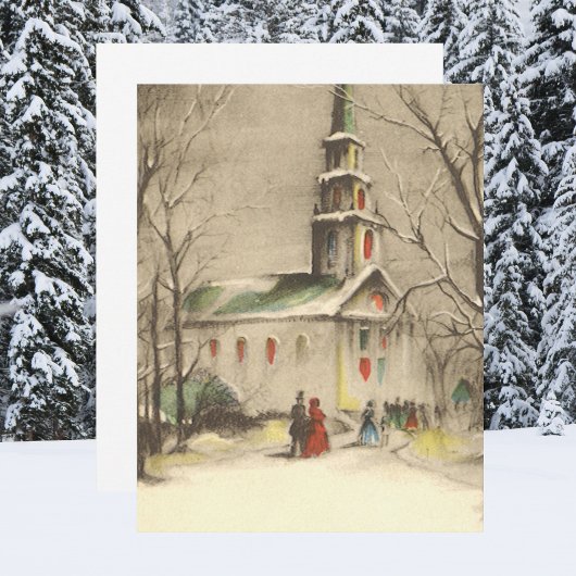 Vintage Noël, Church Snowscape Invitation