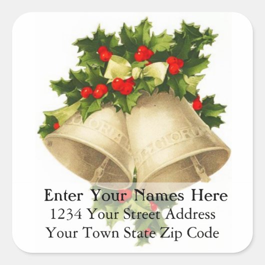 Vintage Noël cloches et Holly Étiquette de adresse (Devant)