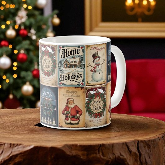 Vintage Noël Collage Nostalgale Fête Mug