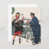 Vintage Noël, dame et policier Invitation (Devant / Derrière)