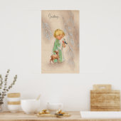 Vintage Noël enfant et cerf Affiche de vacances (Cuisine)