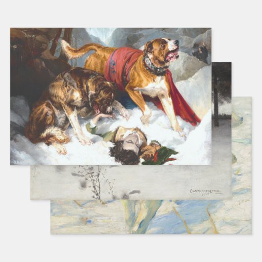 Vintage Noël Enveloppement Papier NEIGE CHIENS ARB (Lot)