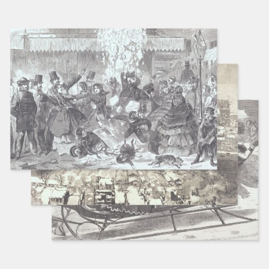 Vintage Noël Enveloppement Papier NEIGE, PARIS... (Lot)