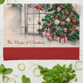 Vintage Noël Fenêtre Serviette de cuisine (Plié)