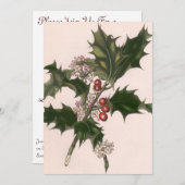Vintage Noël, Holly et Berries Invitation (Devant / Derrière)