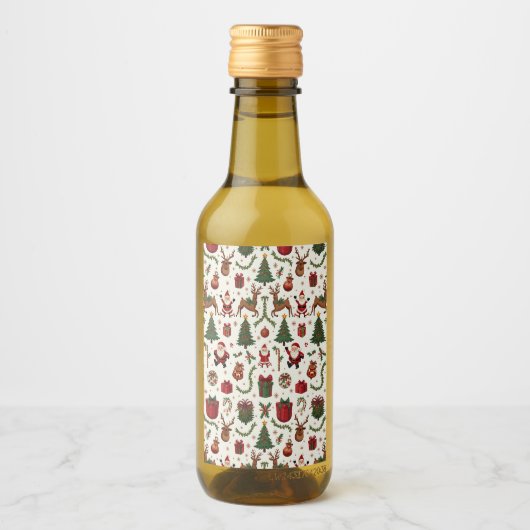 Vintage Noël Mini bouteille de vin Étiquette (Devant)